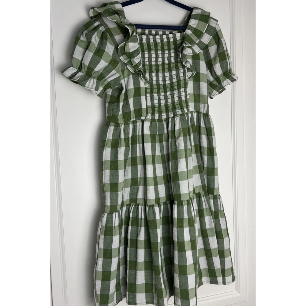 Jessakae Square Neck Cap Sleeve Ruffle Midi Dress Green Girls 6-7 Lined Smock